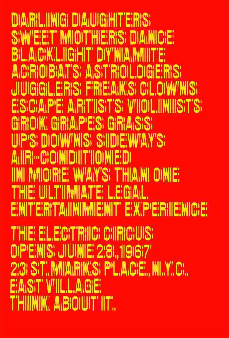 电子马戏团夜总会的海报，纽约，1967年