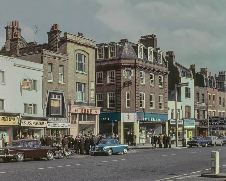 白教堂路，1965年，伦敦东区彩色照片