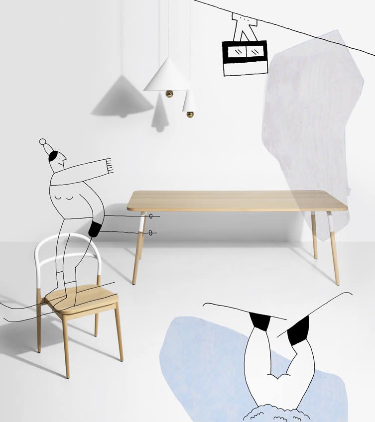 DOJO桌椅由Amandine Chhor设计，Aïssa Logerot来自Villégiature P.F，由Lisa Laubreaux绘制